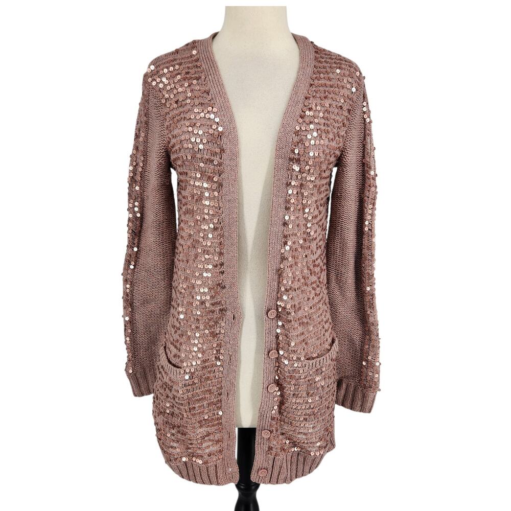 Victoria's Secret Moda International Sequin Knit Cardigan – Rose Gold Wool Blend